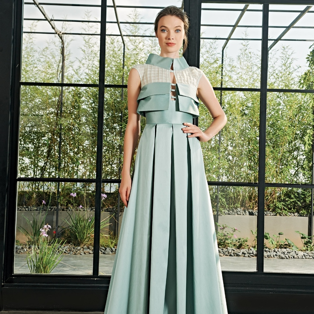 Elegant Special Pleated Taffeta Gown